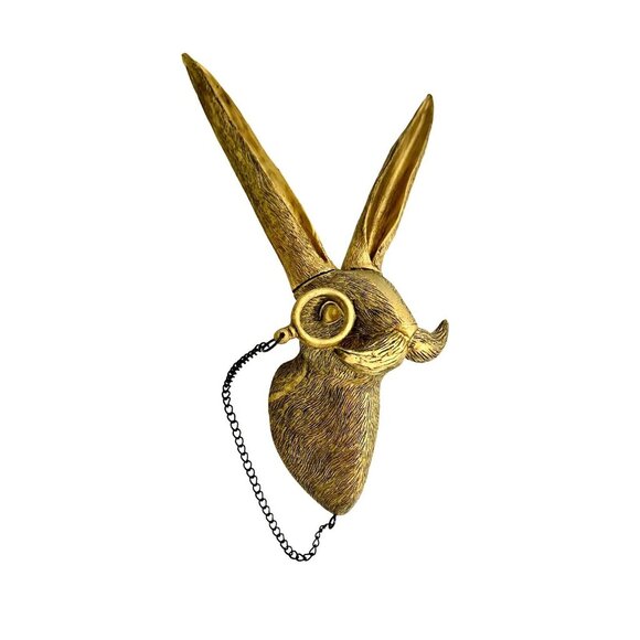 Mr. Rabbit Head Bust Resin Wall Mount Whimsical Art Decor Gift